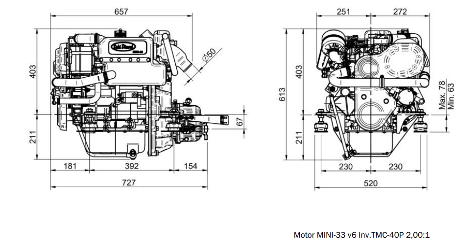 Motor MINI-33 v6 Inv.TMC-40P 2,00:1